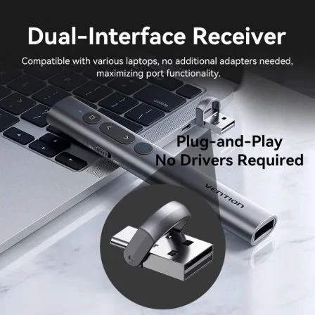 Vention Presentador Inalámbrico KQIH0 con Láser Rojo, Gris, USB-A y USB-C Vention Presentador Inalámbrico KQIH0 con Láser Rojo, Gris, USB-A y USB-C